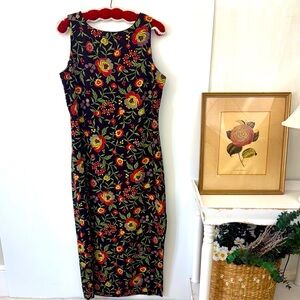 Vintage Floral Sleeveless Sundress - Black and Red Orange Sz 14
